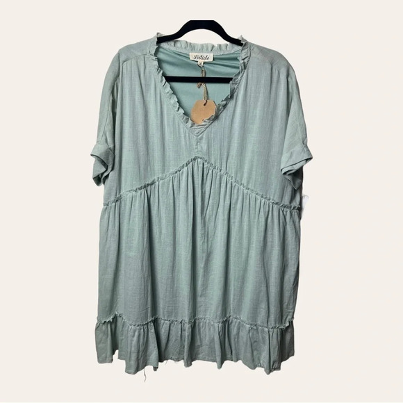 0585. Listicle 100% COTTON BABYDOLL MINI DRESS ALINE STYLE SIZE LARGE‎ RUFFLES - Picture 2 of 11